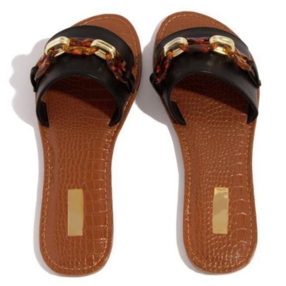 Single Strap Slides in Black/Tortoise - Picture 4 of 5